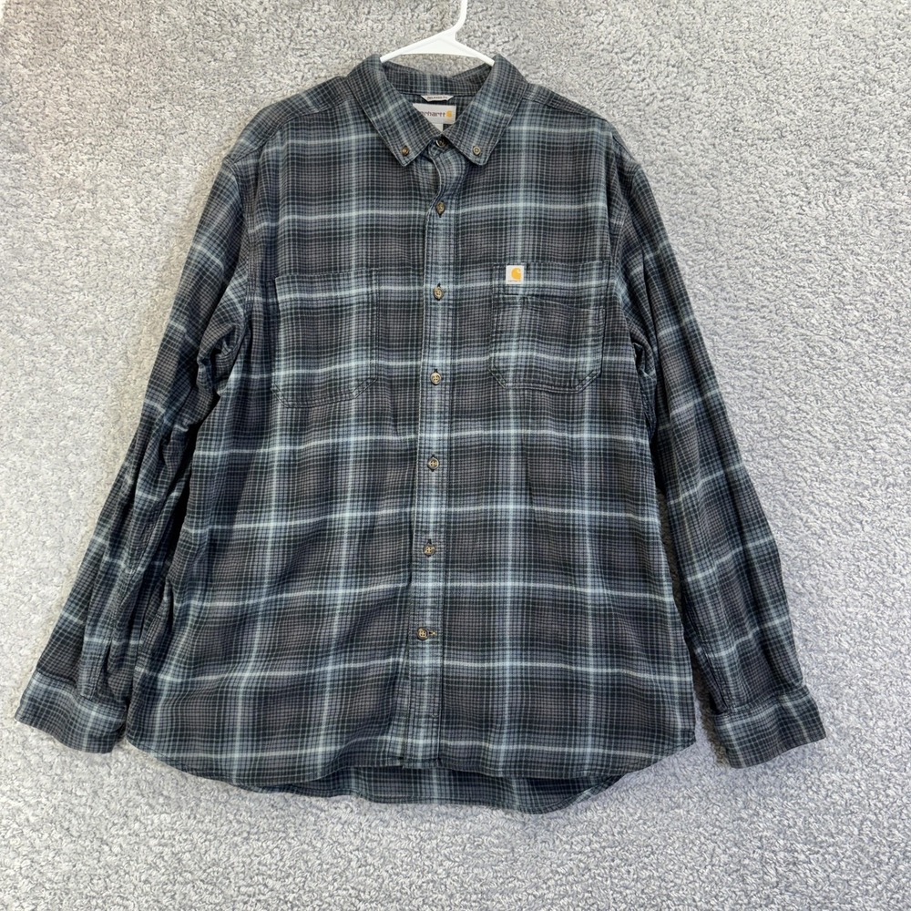 Carhartt Shirt Mens‎ XL Gray Plaid Flannel Button Down Relaxed Fit Work Outdoor